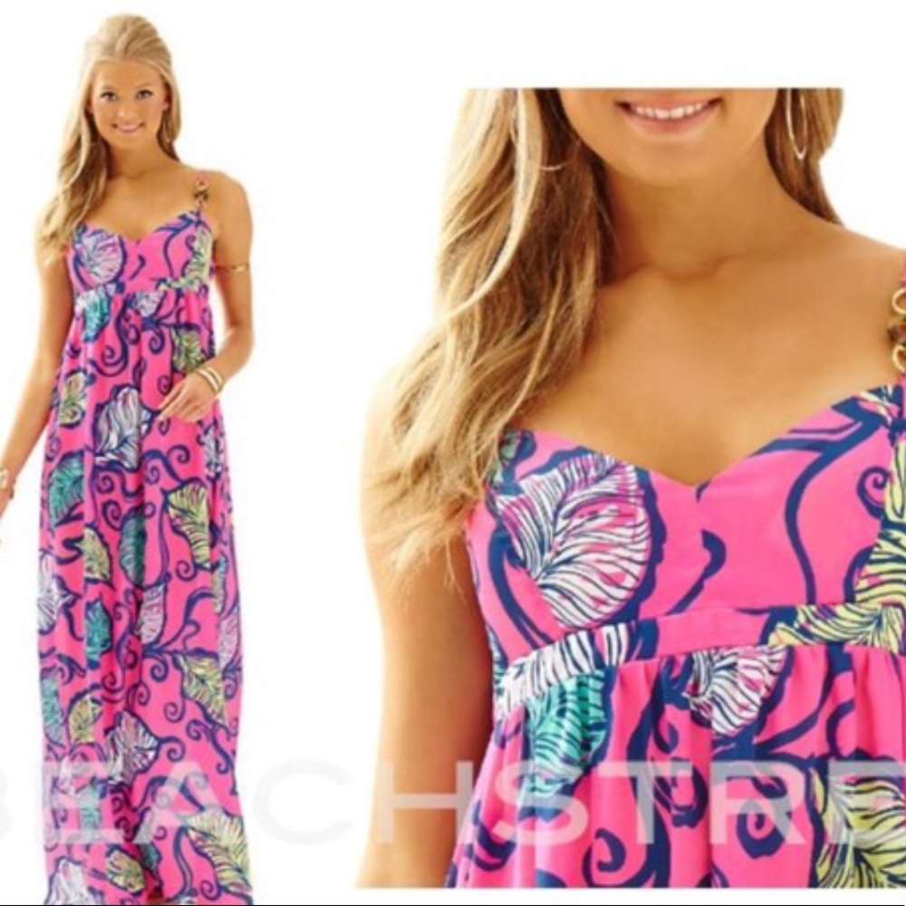 Lilly Pulitzer pink leaves in breeze maxi dress💗